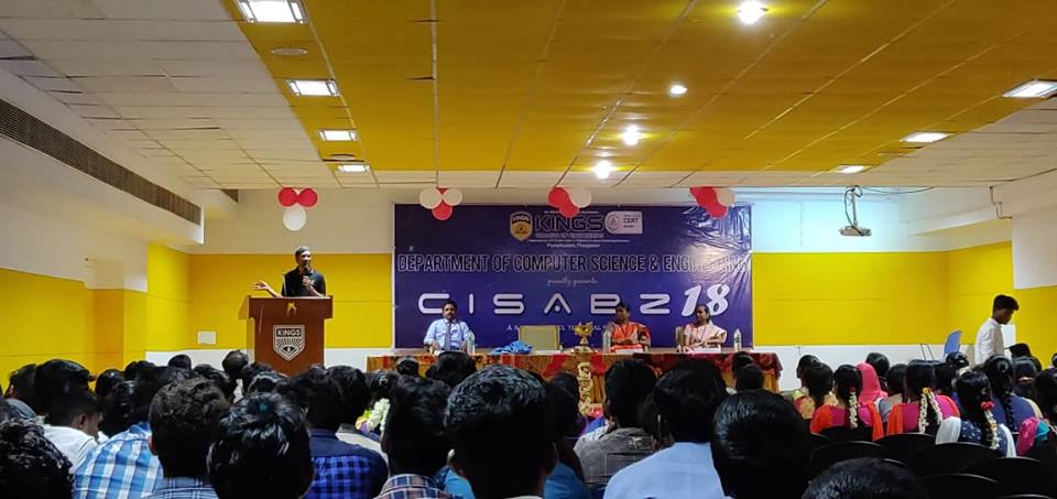 Ananth Sivagnanam sharing about inspiring solutions and about social problem solving in CISABZ 2018, Kings College of Engineering, Tanjore