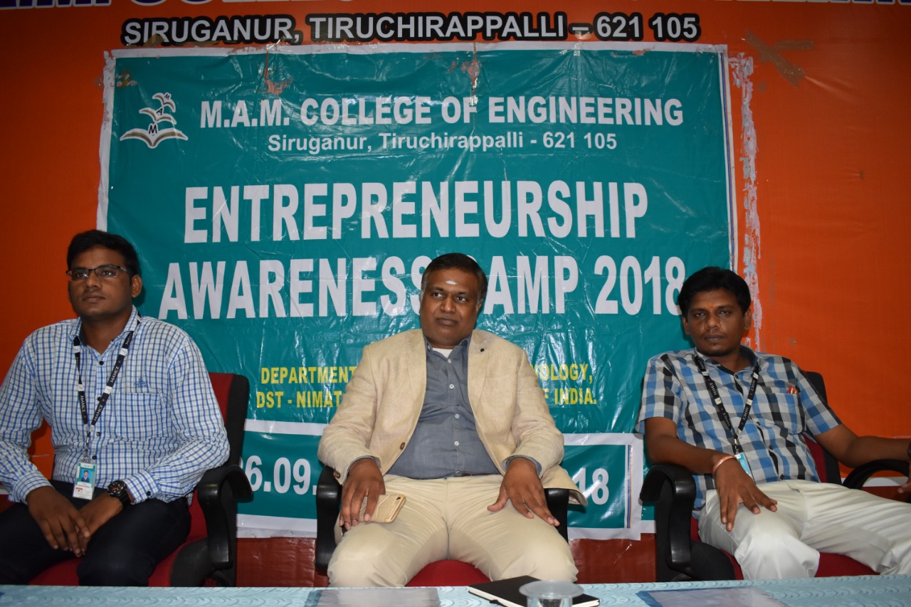 Sambasivam Sathyamoorthy, Director, Diverse Brains Life Solutions, inaugurating Entrepreneurship Awareness Camp 2018 in MAM College of Engineering, Trichy