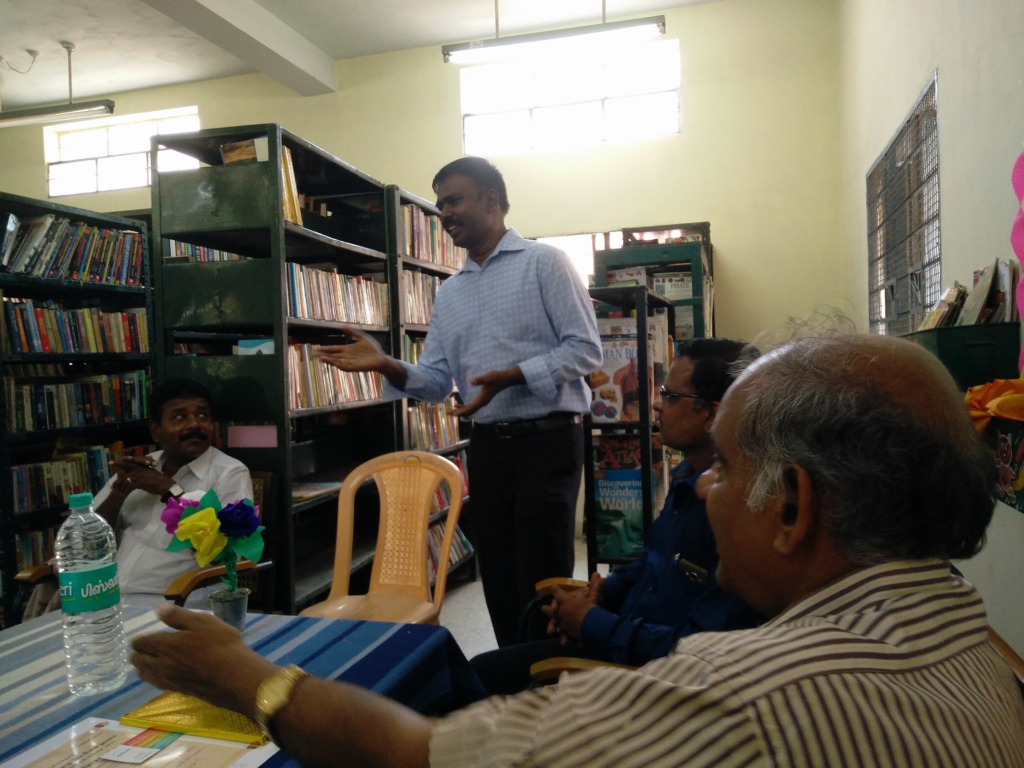 Godwin Stanislaus speech in District Library, Dhandeeshwaram, Velachery, part of World Book Day 2018 Celebrations