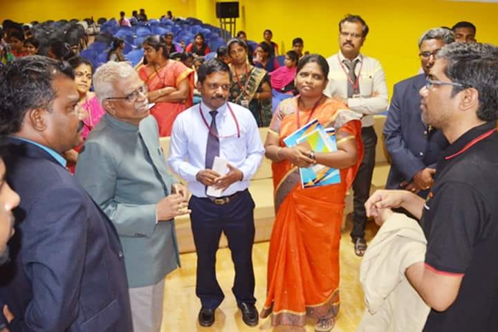 Ananth Sivagnanam having a casual discussion with the Kings College of Engineering management team post the inauguration of the Technical symposium CISABZ'18 organised by the CSE department