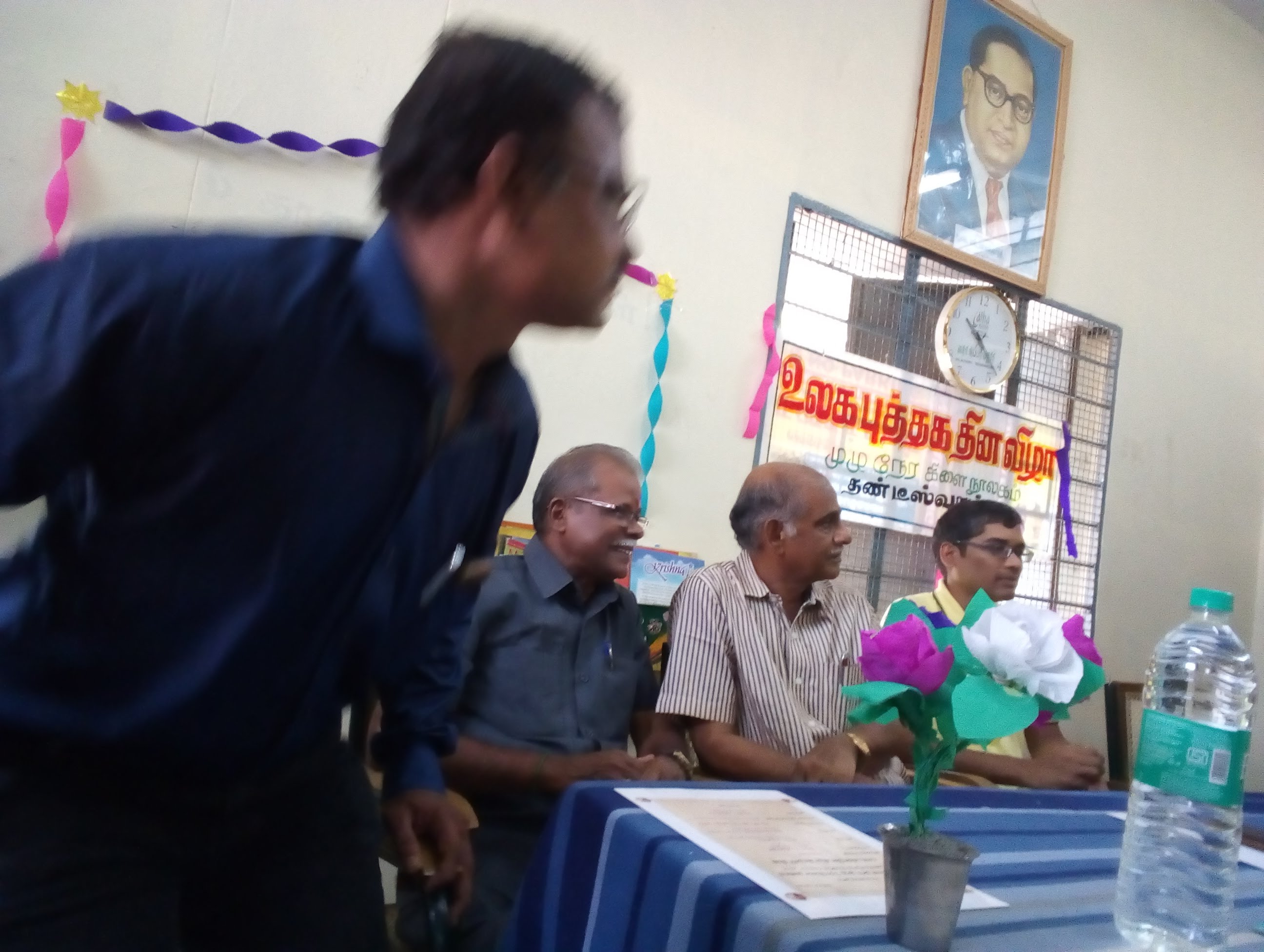 Velachery Librarian; with Retired School Education Director; with retired Collector of Tirunelveli and Ananth Sivagnanam representing Diverse Brains part of World Book Day 2018 celebrations